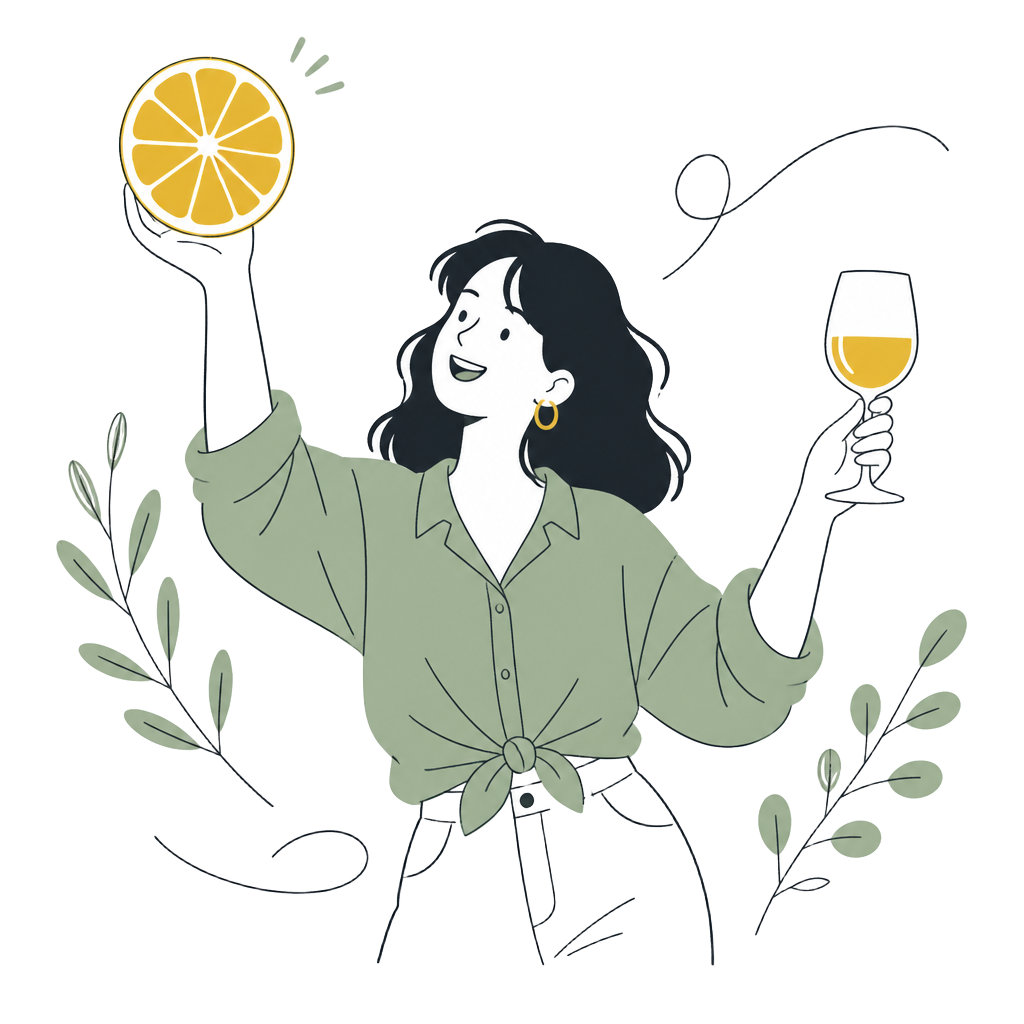 Illustration of a guest raising a glass and a slice of citrus